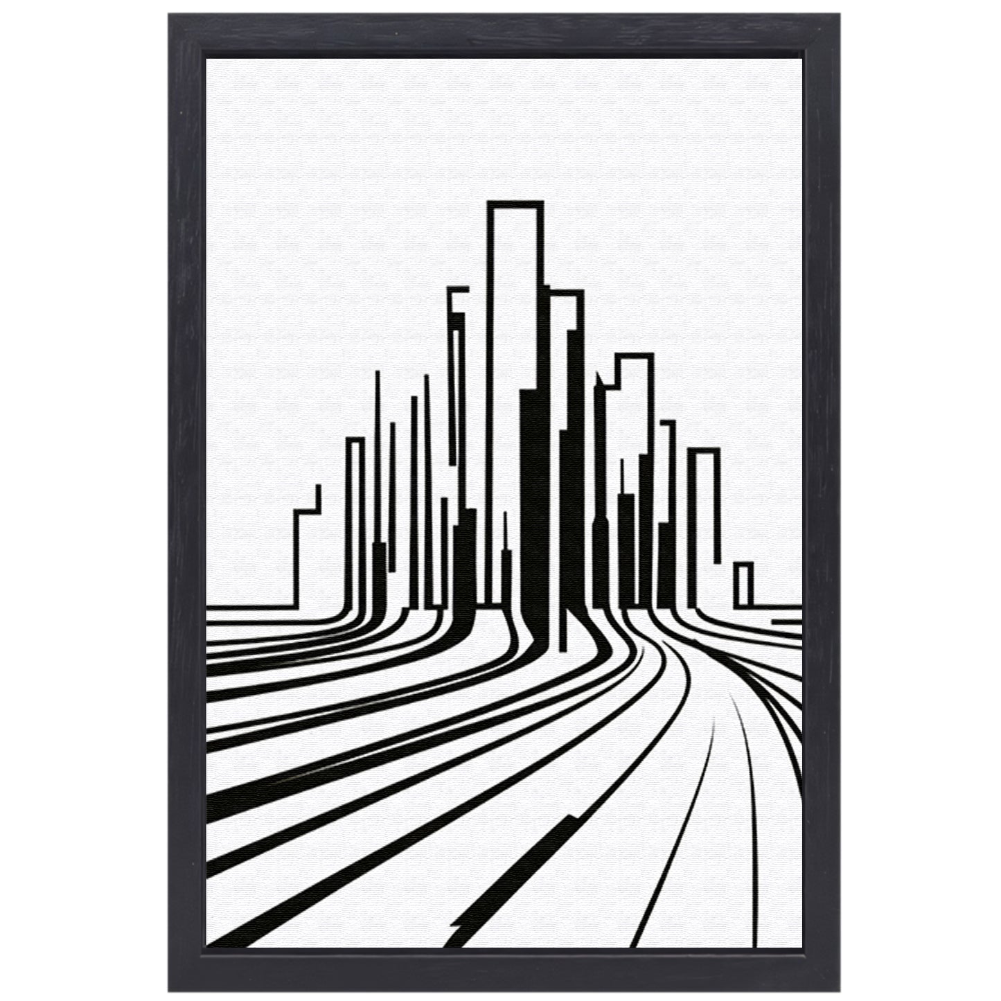 Minimalistische Zwart-Witte Stadslijnen canvas met baklijst