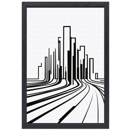 Minimalistische Zwart-Witte Stadslijnen canvas met baklijst