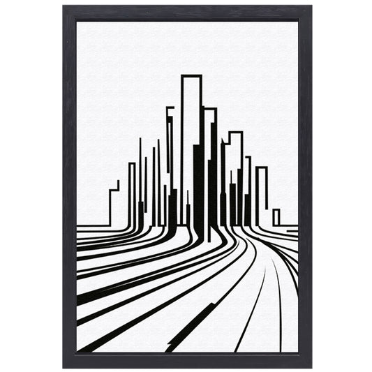 Minimalistische Zwart-Witte Stadslijnen canvas met baklijst
