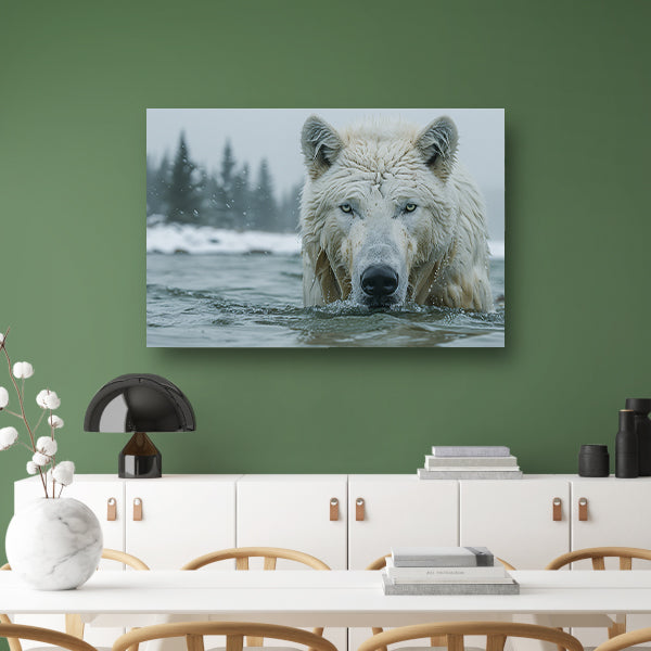 Witte Wolf in Water acrylglas