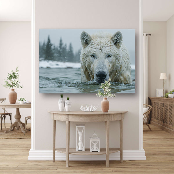 Witte Wolf in Water acrylglas