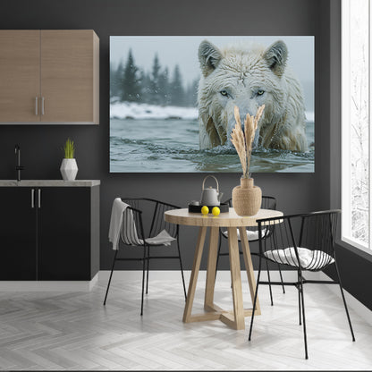 Witte Wolf in Water acrylglas