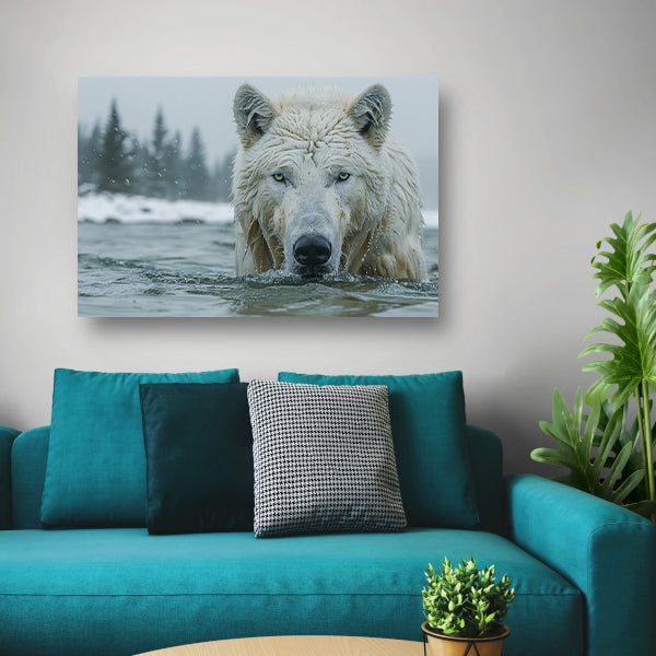 Witte Wolf in Water acrylglas