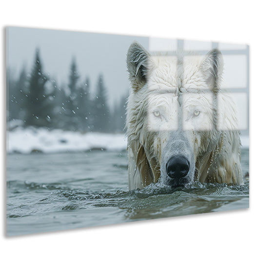 Witte Wolf in Water acrylglas