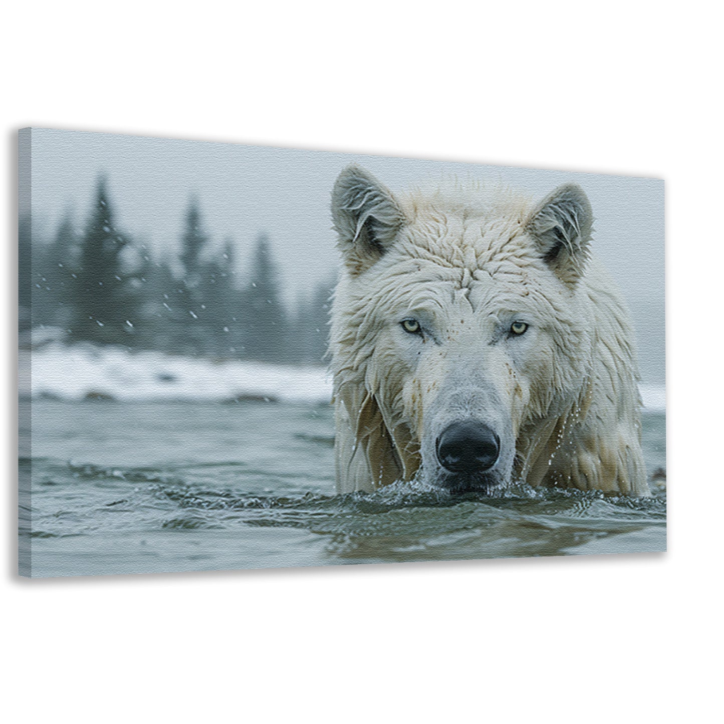 Witte Wolf in Water canvas