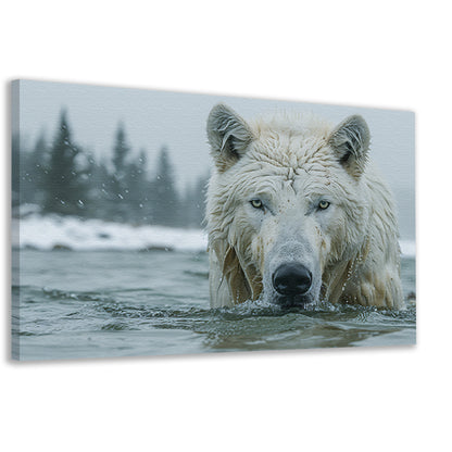 Witte Wolf in Water canvas