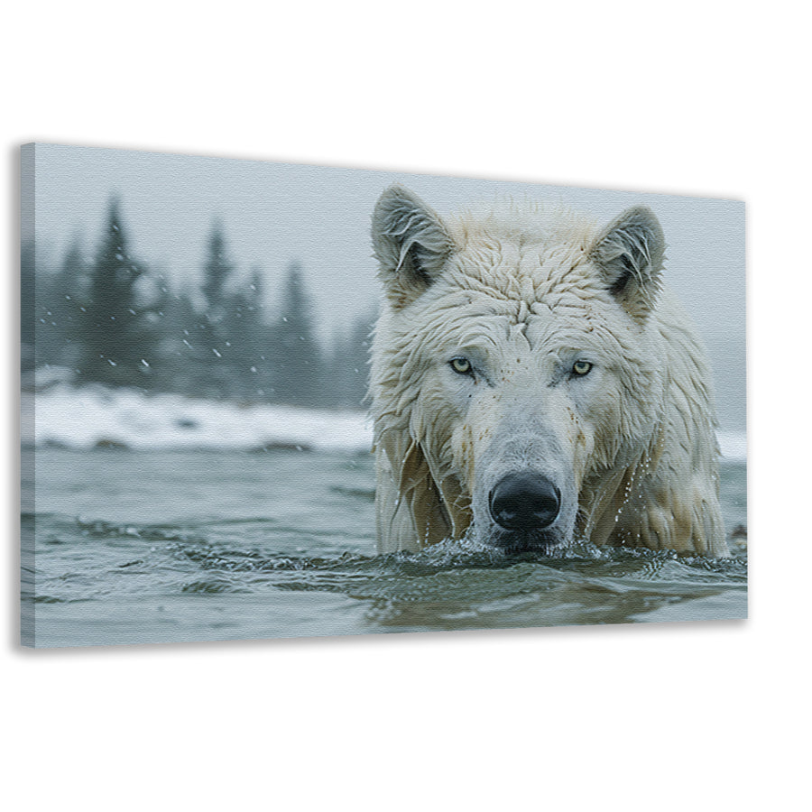 Witte Wolf in Water canvas