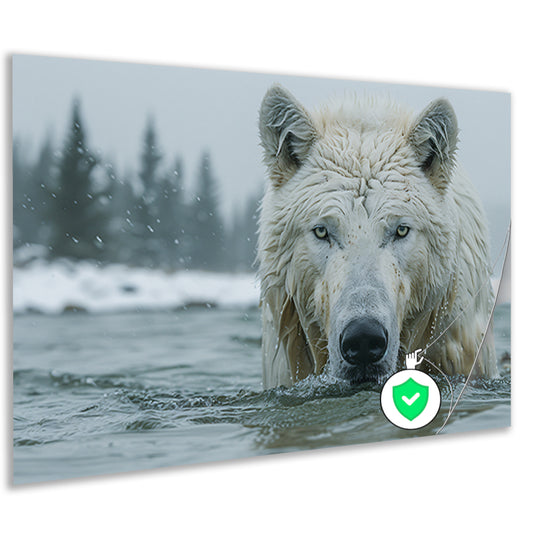 Witte Wolf in Water poster