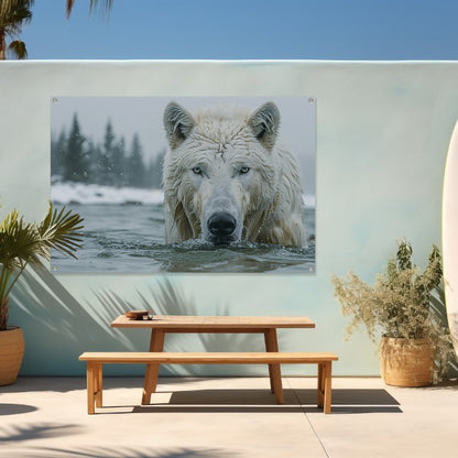 Witte Wolf in Water tuinposter
