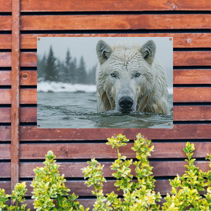 Witte Wolf in Water tuinposter