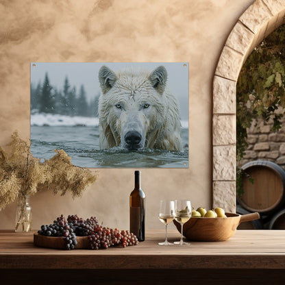 Witte Wolf in Water tuinposter
