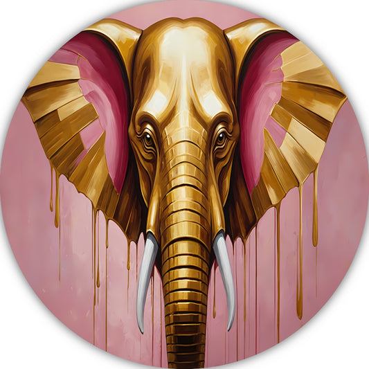 Gouden olifant tegen roze achtergrond aluminium muurcirkel