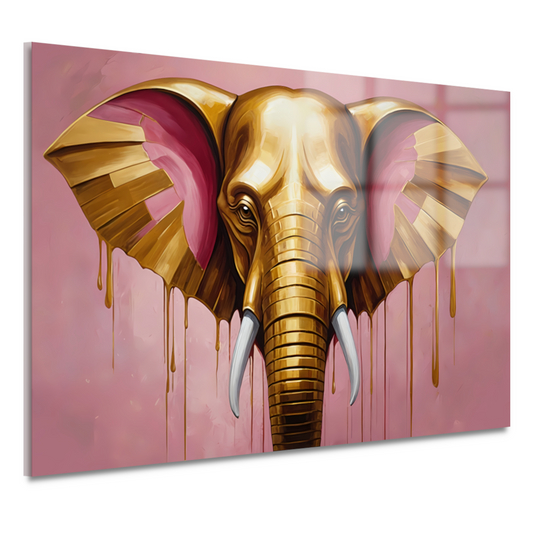 Gouden olifant tegen roze achtergrond acrylglas