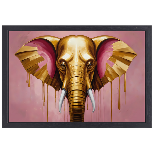 Gouden olifant tegen roze achtergrond canvas met baklijst