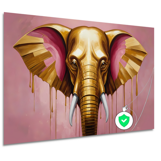 Gouden olifant tegen roze achtergrond poster