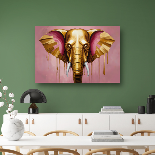 Gouden olifant tegen roze achtergrond poster
