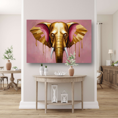 Gouden olifant tegen roze achtergrond poster
