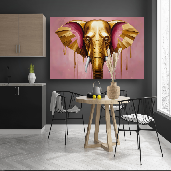 Gouden olifant tegen roze achtergrond poster