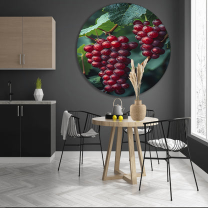 Rode druiven met dauwdruppels aluminium muurcirkel
