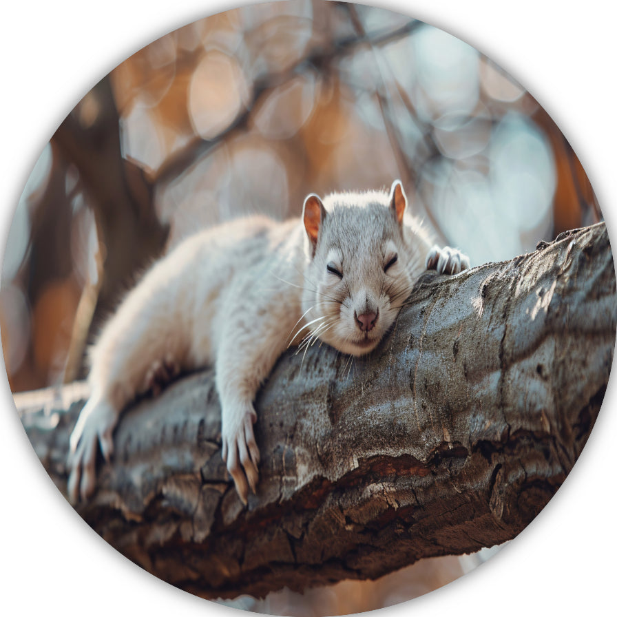 Eekhoorn rustend op herfsttak aluminium muurcirkel