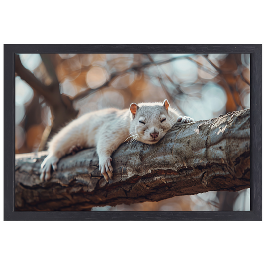 Eekhoorn rustend op herfsttak canvas met baklijst