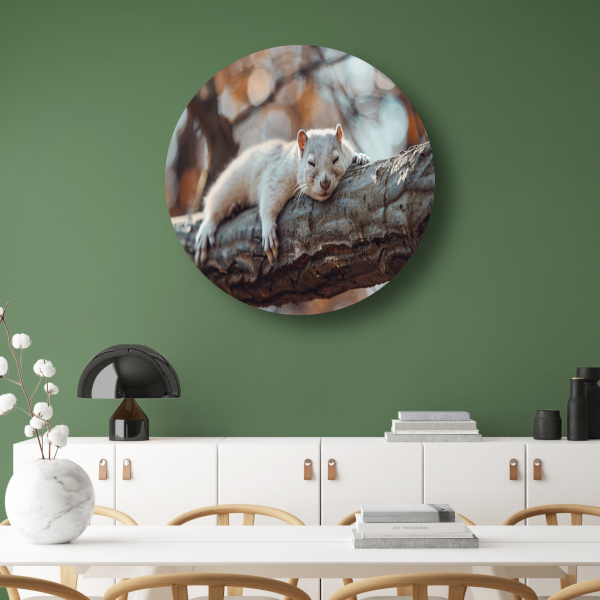 Eekhoorn rustend op herfsttak aluminium muurcirkel