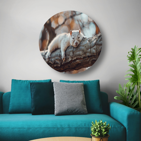 Eekhoorn rustend op herfsttak aluminium muurcirkel