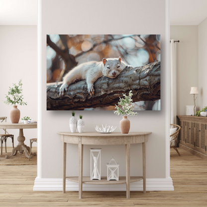 Eekhoorn rustend op herfsttak canvas
