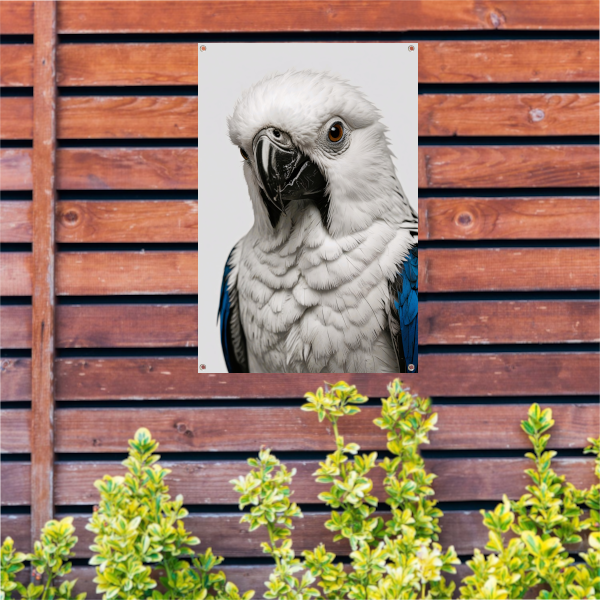 Witte Vogel met Blauwe Accenten Illustratie tuinposter