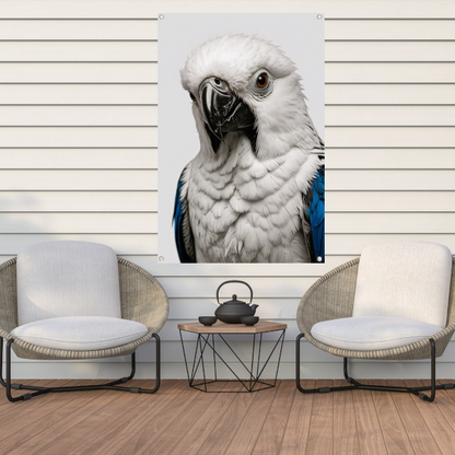 Witte Vogel met Blauwe Accenten Illustratie tuinposter