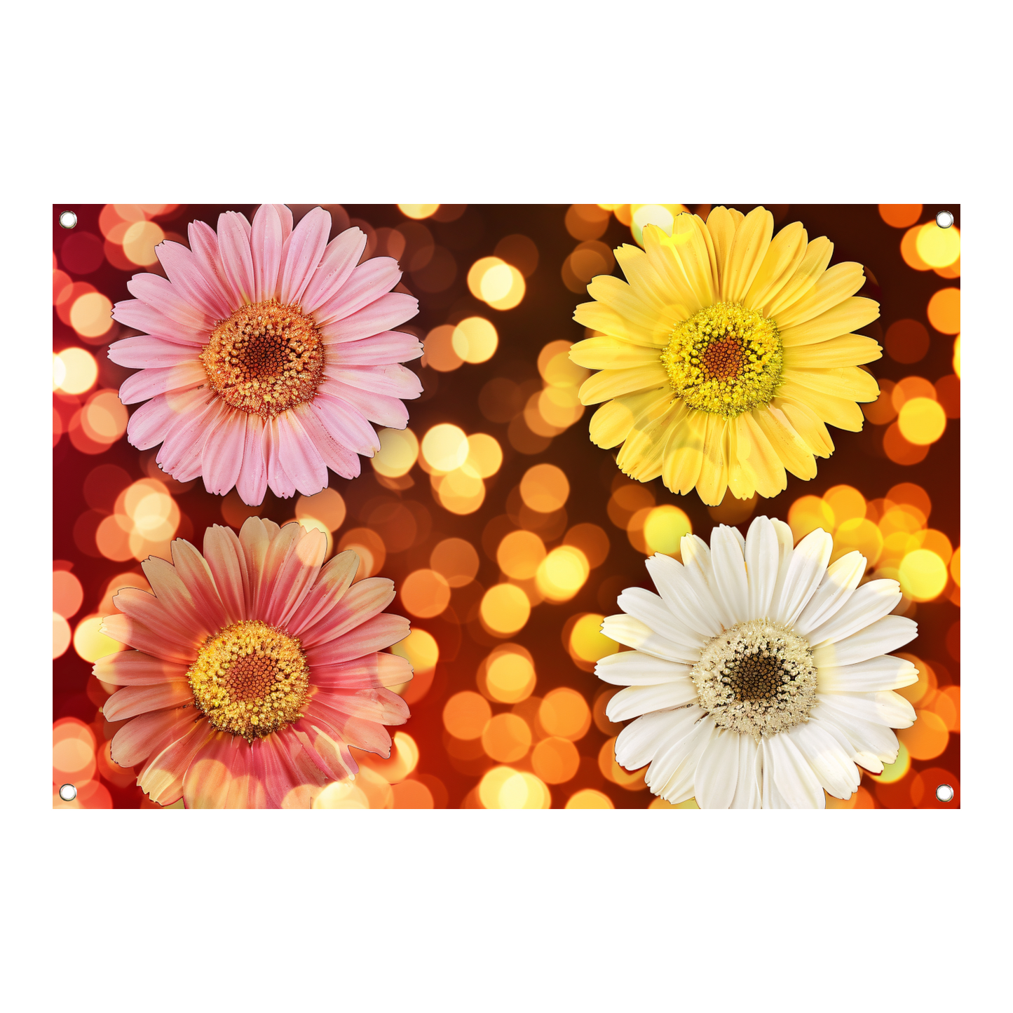 Kleurrijke bloemen met sprankelende lichten achtergrond tuinposter