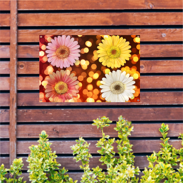Kleurrijke bloemen met sprankelende lichten achtergrond tuinposter