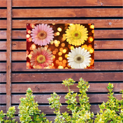 Kleurrijke bloemen met sprankelende lichten achtergrond tuinposter