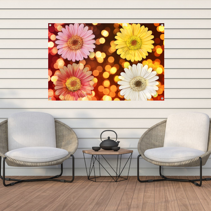 Kleurrijke bloemen met sprankelende lichten achtergrond tuinposter