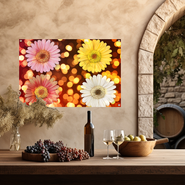 Kleurrijke bloemen met sprankelende lichten achtergrond tuinposter