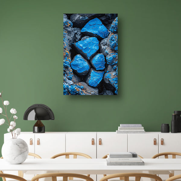 Blauwe Verf Bladdert van Stenen canvas met baklijst