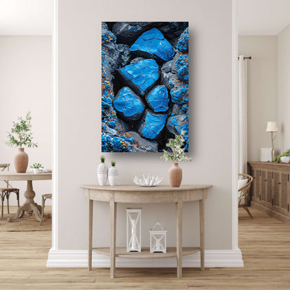 Blauwe Verf Bladdert van Stenen canvas met baklijst