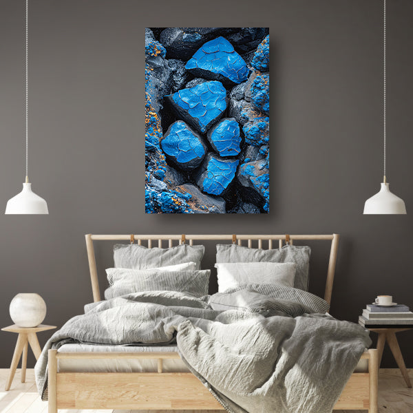 Blauwe Verf Bladdert van Stenen canvas met baklijst