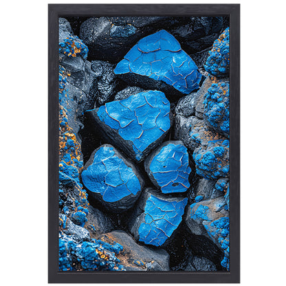 Blauwe Verf Bladdert van Stenen canvas met baklijst