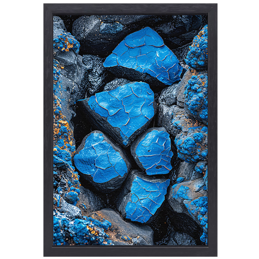 Blauwe Verf Bladdert van Stenen canvas met baklijst