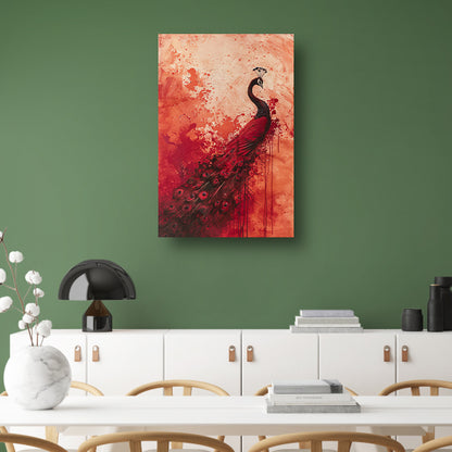 Abstract schilderij van een pauw met verfspatten acrylglas