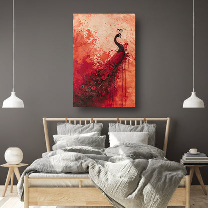 Abstract schilderij van een pauw met verfspatten acrylglas
