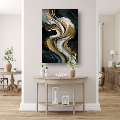 Abstract marmer schilderij met goud accenten canvas