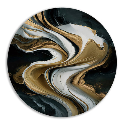 Abstract marmer schilderij met goud accenten aluminium muurcirkel
