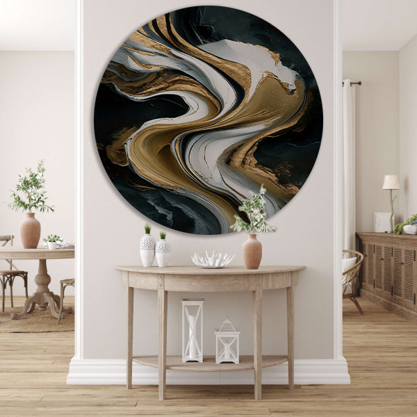 Abstract marmer schilderij met goud accenten forex muurcirkel