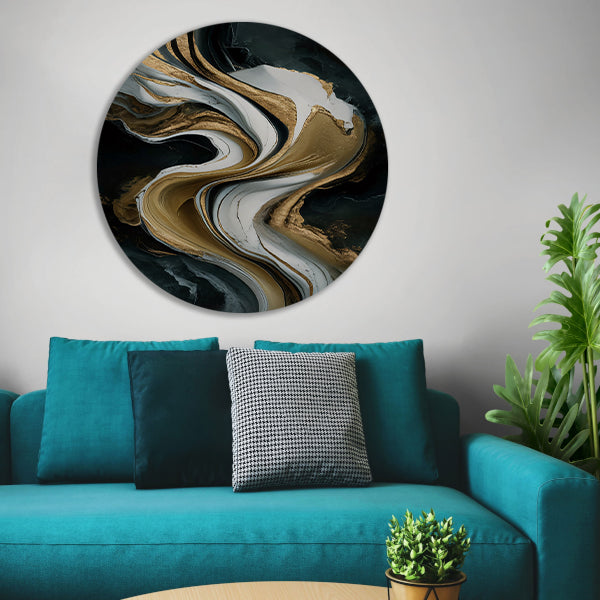 Abstract marmer schilderij met goud accenten forex muurcirkel