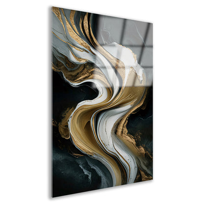 Abstract marmer schilderij met goud accenten acrylglas
