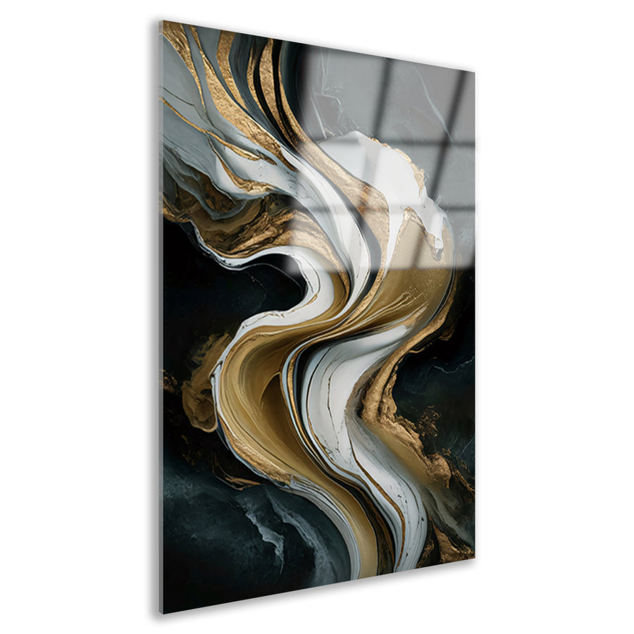 Abstract marmer schilderij met goud accenten acrylglas