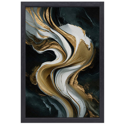 Abstract marmer schilderij met goud accenten canvas met baklijst