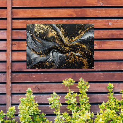 Dynamisch Golvend Abstract Goud en Zwart tuinposter